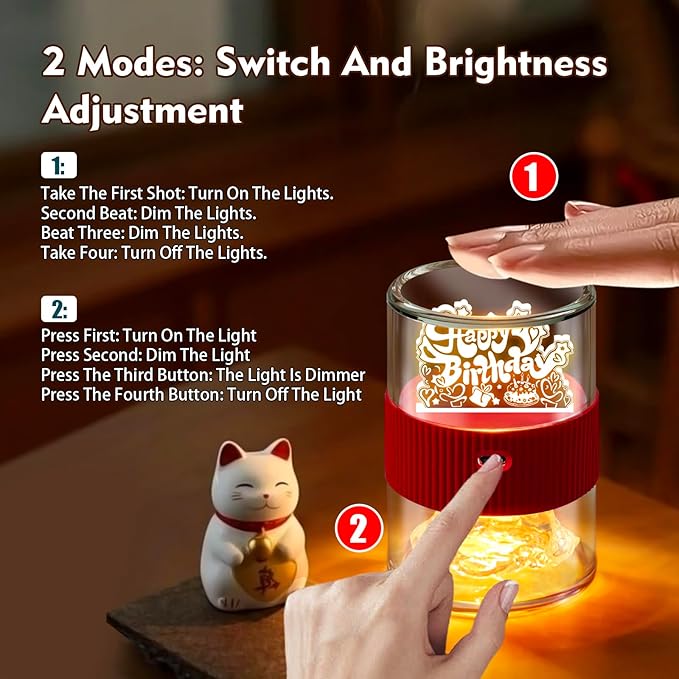 PARYRAY Happy Birthday Light for Table 3D Rose Flip LED Night Lights Color Changing Dimmable USB-C Input Rechargeable Touch Control Birthday Gift Lamps for Women Wife Mom Daughter
