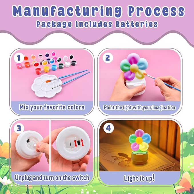 ASIOWELY Paint Your Own Lamp Kits,Arts and Crafts for Girls 8-12,DIY Arts Supplies for Kids Toys Ages 4-6-8,Flower Night Light Painting for Girl 5-10,Birthday Christmas Gifts for 3-12+ Years Old