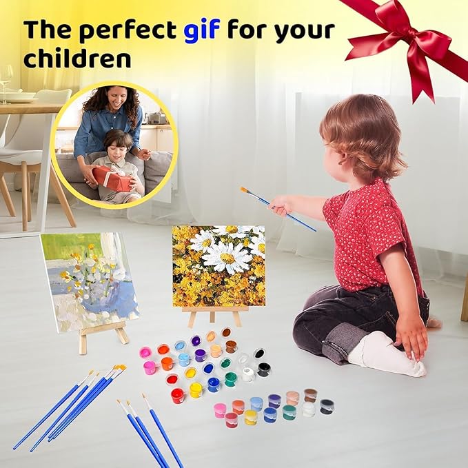 EzaroNexis Mini Acrylic Paint Set for Kids, 25 Pack 12 Colors Washable Kids Paint kit, Perfect for Home Birthday Classroom Party Favors,Painting Canvas,Paper,Wood,Rock & Fabric (350)