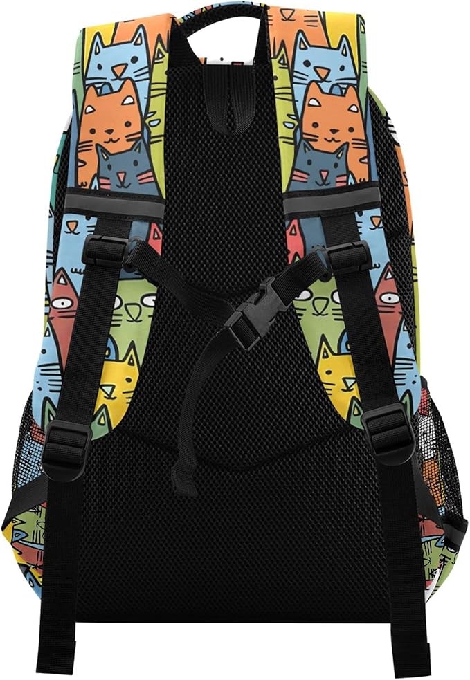 MNSRUU School Backpack with Chest Strap, Cartoon Animal Cute Cat Laptop Backpack, Travel Hiking Backpack for Boys Girls, Rucksack, Knapsack One Size