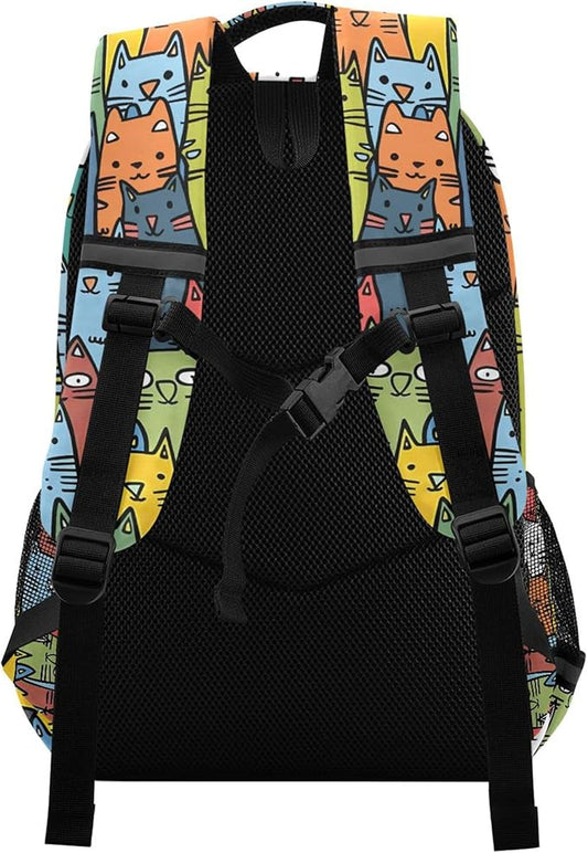MNSRUU School Backpack with Chest Strap, Cartoon Animal Cute Cat Laptop Backpack, Travel Hiking Backpack for Boys Girls, Rucksack, Knapsack One Size