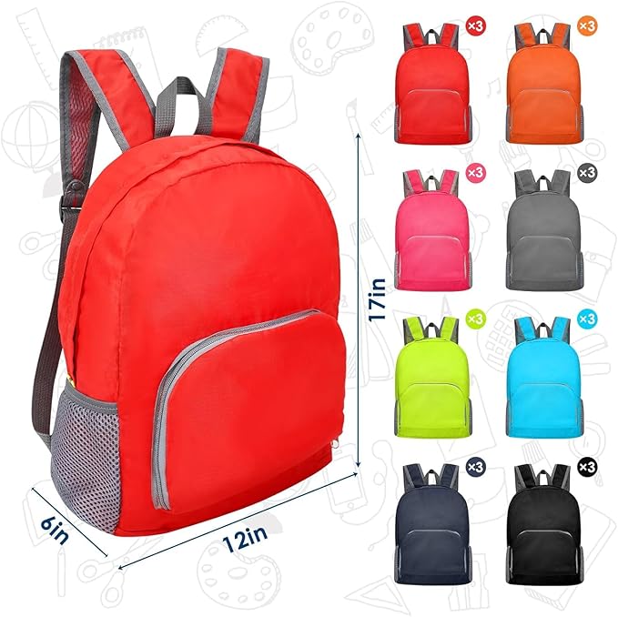 Ayearparty 24 Pcs 17 Inch Backpack in Bulk Foldable Classic Back Packs Colorful Book Bags Assorted Colors Lightweight Bookbags for Outdoor Travel Student School Supply 8 Colors