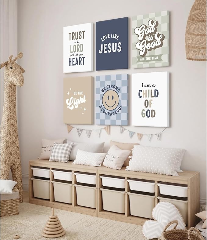 Bible Verses Wall Art Decor Christian Boy Nursery Canvas Wall Decor Boy Kids Room Posters Scriptures Religious Prints Modern Children Christian Pictures Artwork for Bedroom 8x10x6 Inch Wrapped Canvas
