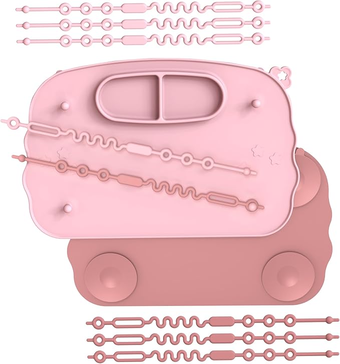 Baby Placemats for Weaning Babies - 2 Silicone Toddler Placemat with 4 Strong Suction Cups & 8 Stretchable Straps | BPA-Free Baby Table Mat for Restaurants, Dining Table & Toddler Mealtime