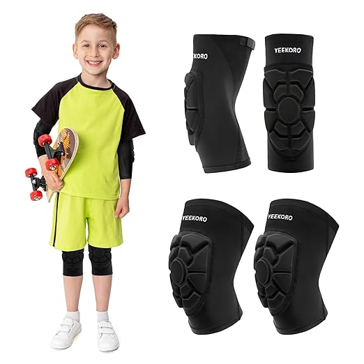 Kids/Youth Knee Pads + Elbow Pads, Compression Support Sleeve with Thickened Pad, Breathable & Lightweight Protective Gear for Basketball Wrestling Football Volleyball Snowboarding Dance(M)
