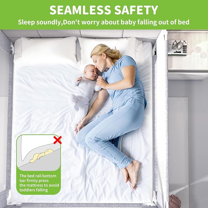 3-Piece Full Size Bed Rail for Toddlers - Adjustable Baby Bed Rail Guard, Kids Safety Bed Rail for Full Size Bed (74.8"x74.8"x54"-Grey)