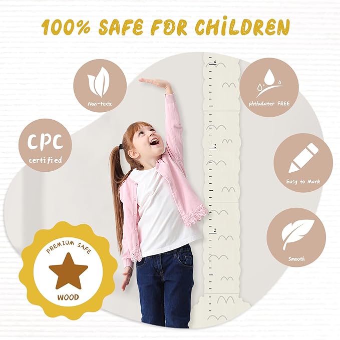 Woodemon Personalized Name Height Chart for Wall, Alpaca Wood Growth Chart, Height Measurement for Wall Girls Boys Teen Room Wall Decor 63" x 15.7"