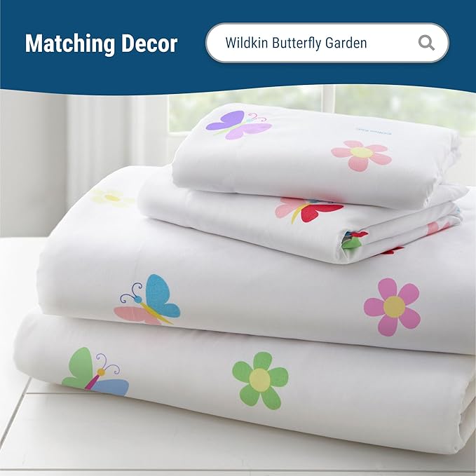 Wildkin Kids 100% Microfiber Crib Sheet – Soft, Breathable Fitted Sheet - Butterfly Garden