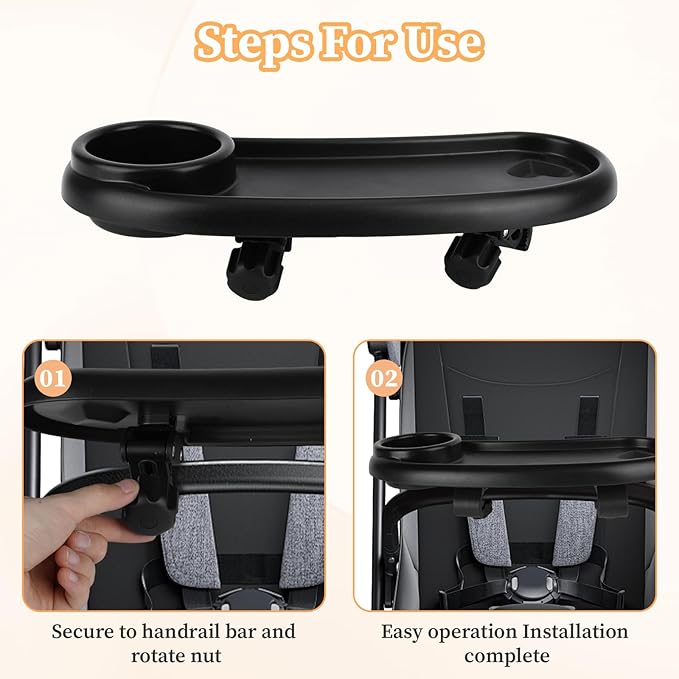 Universal Stroller Snack Tray Compatible with Mockingbird and Most Others Adjustable Universal Snack Tray for Stroller with Cup Holder and Phone Holder Detachable Enlarged Thickened Accessories Black
