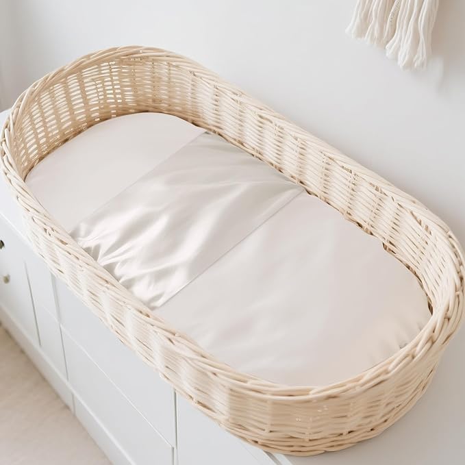 THXSILK 100% 7A+ Grade Mulberry Silk Bassinet Sleeve Baby Boy Girl for Standard Cradle Mattress, Soft and Breathable for Toddler Hair Protection 22inch*20.5inch, Pearl White