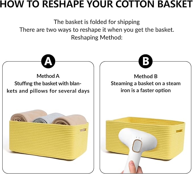 MiniArk Large Storage Baskets for Organizing, Closet Shelf Baskets for Clothes Blanket Towels, Baby Nursery, Toy Bins Box, Woven Rope Baskets, 17 x 13 x 7.5”, 4 Packs Yellow