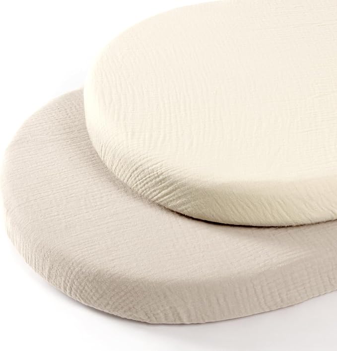 lulumoon Baby Muslin Bassinet Sheets: Cotton Bassinet Sheets Neutral for Boys and Girls - Fitted for Oval Rectangle or Hourglass