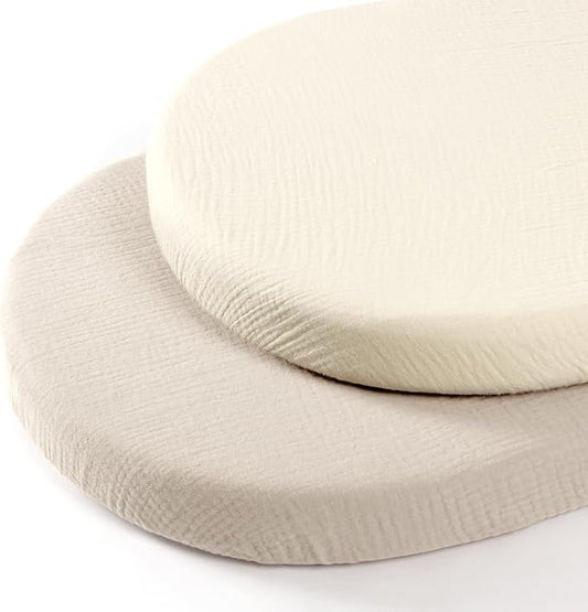 lulumoon Baby Muslin Bassinet Sheets: Cotton Bassinet Sheets Neutral for Boys and Girls - Fitted for Oval Rectangle or Hourglass