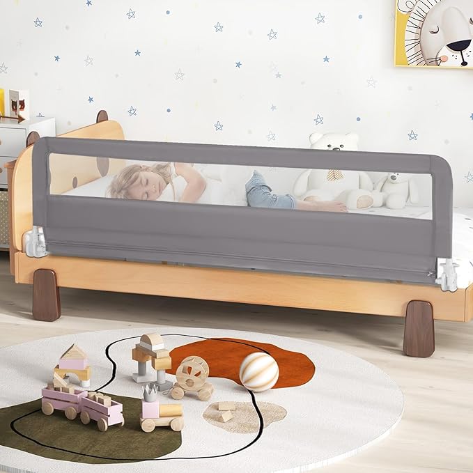 HONEY JOY Bed Rail for Toddlers, 71-in Extra Long, Portable Safety Bed Guardrail w/Double Safety Child Lock, Foldable Baby Bed Rail Guard, Fit King & Queen Full Twin Size Bed Mattress(Gray, Pack 1)