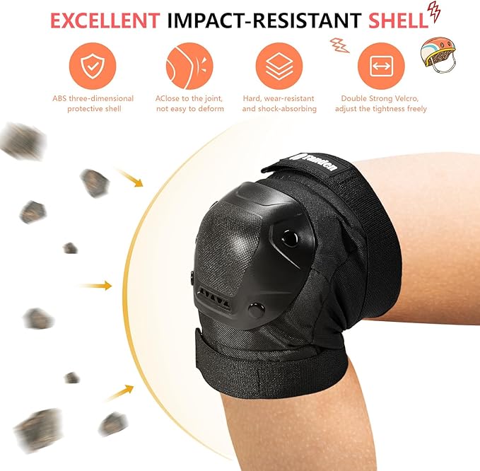 Skateboard Protective Gear Knee Pads and Elbow Pads Set, Elbow and Knee Pads for Roller Skating Wrist Guards Skateboarding Pads