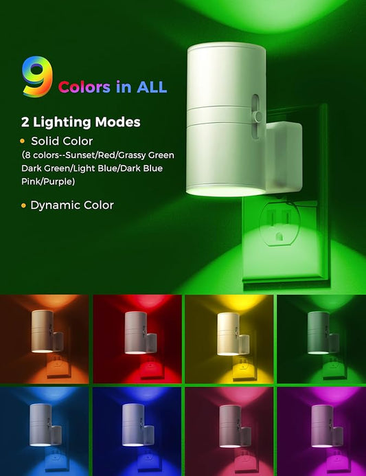 L LOHAS LED Night Light, Night Lights Plug into Wall, Color Changing Nightlight RGB with Light Sensor, Home Decor for Gifts Holiday, Hallway Bedroom Kids Room, Christmas Halloween, 2 Pack