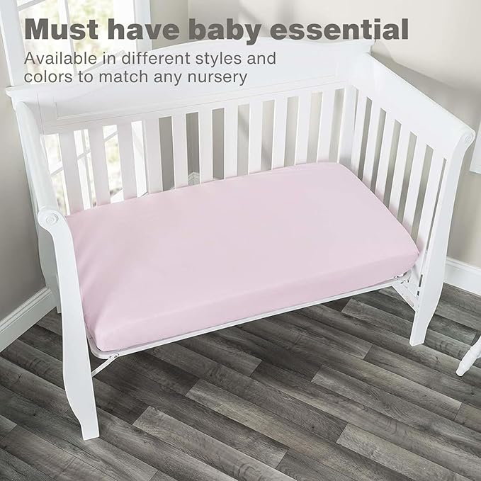 Everyday Kids 2-Pack Fitted Crib Sheets, 100% Soft Breathable Microfiber Baby Sheet, Fits Standard Size Crib Mattress 28in x 52in, Pink Nursery Sheet and White Nursery Sheet