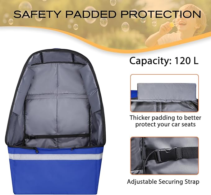 LARIPOP Car Seat Travel Bag for Airplane, Infant Seat Carrier with Shoulder Strap, Padded Backpack with Reflective Stripes, Blue