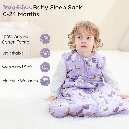 Yoofoss Baby Sleep Sack 0-6 Months, TOG 2.5 Baby Wearable Blanket with 2-Way Zipper, 100% Organic Cotton Fabric Winter Newborn Sleeping Sack, Warm Soft Comfy