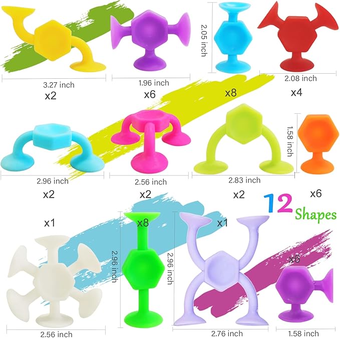 Suction Cup Bath Toys, 48pcs Travel Family Game for Kids Toddlers 3-8, Preschool Learning Sensory Classroom Toys, Stocking Stuffers Bathtub Window Toy for Autism/ADD/ADHD