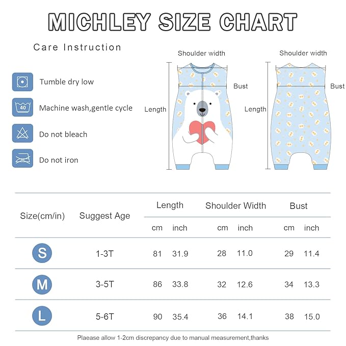 MICHLEY Toddler Sleeping Sack with Feet Newborn Infant Sleeveless Sleeping Bag 2-way Zipper Baby Wearable Blanket for Walkers,Bear,1-3T