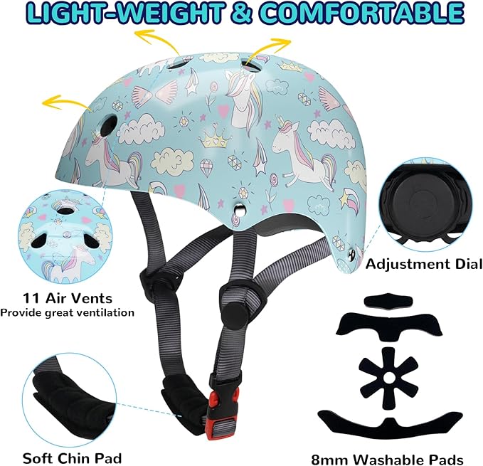 Kids Helmet with Knee Pads Elbow Pads and Wrist Guards,Child Protective Gear for Boys Girls Age 3-5-8 Years fit Roller Skates, Skateboarding, Scooter Bicycle Skate Scooter Skateboard