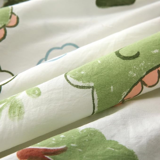 Wajade Kids Dinosaurs Comforter Set Bed in A Bag Queen Size 7 Piece Cute Green Dinosaur Jungle Bedding Set for Girls Boys (1 Comforter, 1 Flat Sheet, 1 Fitted Sheet, 2 Pillowcase and 2 Pillow Sham)