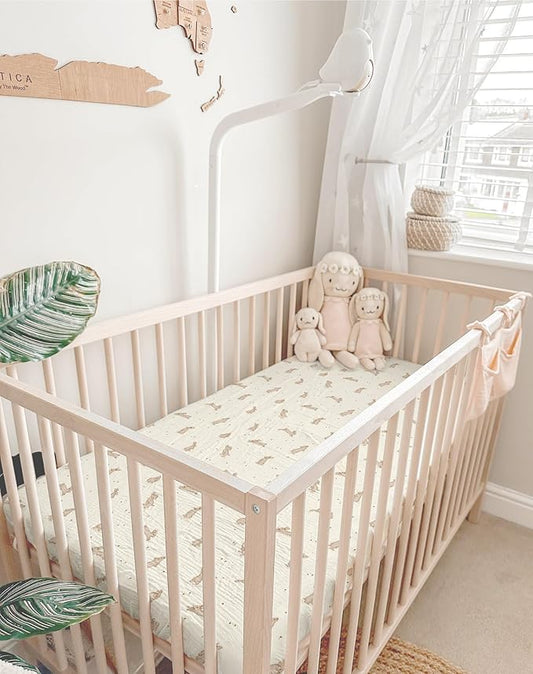 Crib Sheets for Baby Boy Girl 2 Pack, Fitted Crib Mattress Sheet 28" x 52", Muslin Toddler Bedding with Neutral Style, Nursery Bedding Essentials (Hopping Bunnies & Beige)