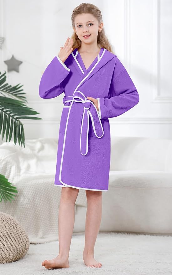 Umeyda Boys Girls Bathrobe Soft Towel Hooded Robe Kids Terry Cloth Cotton Robes, 3-12 Years