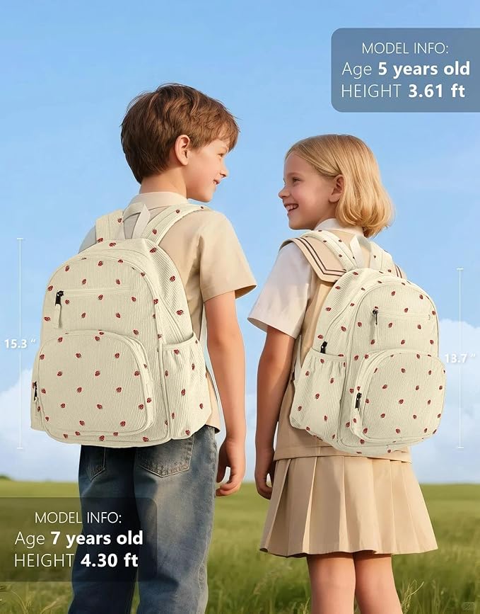 atgark Corduroy Kids Backpack for Girls, Girls Backpack 5-9, Kindergarten Elementary School Bookbag for Girl 15.3" H Fit Folder