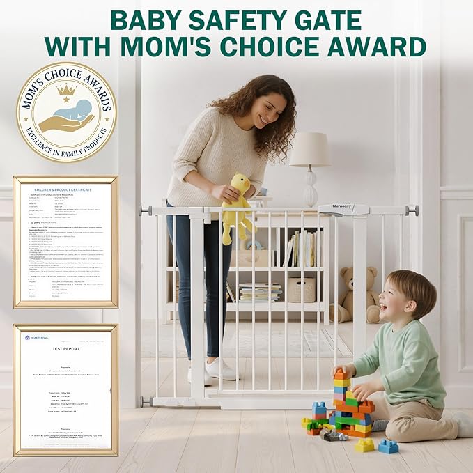 Baby Gate for Stairs, 26-40" Auto Close Dog Gate for Doorways, Pressure Mounted Child Gate with Walk Thru Door, Easy Install Safety Gate for Children and Pets, White
