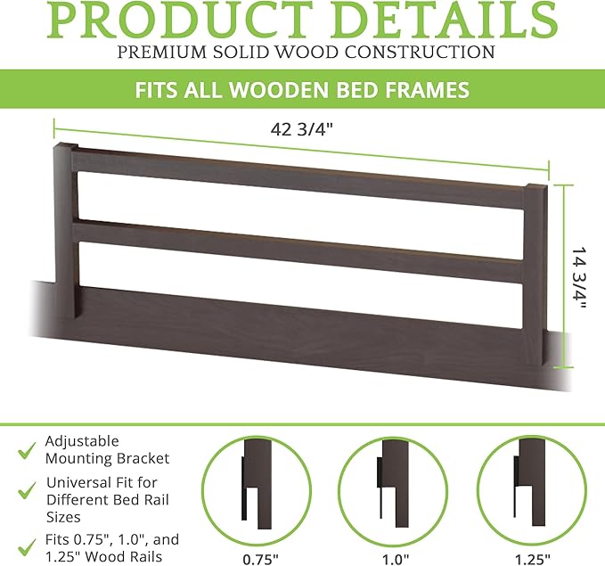 CC KITS Safety Guard Rail for Baby, Kids, and Children - Solid Wood Safety Bed Rail for Toddlers - Easy Installation - Premium Protection for Bunk, Twin, Full, Queen and King Size Beds - (Espresso)