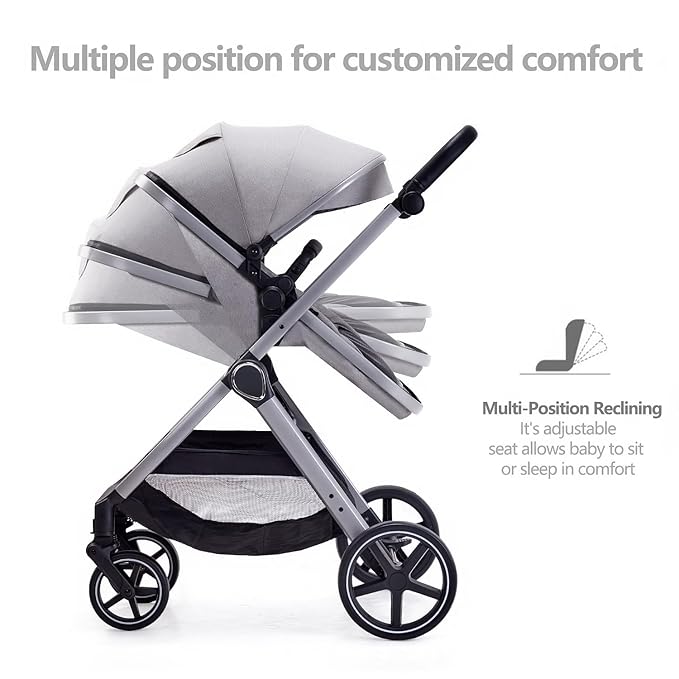 2 in 1 Baby Stroller, Newborn Infant Toddler Convertible Pram Stroller for 0-36 Months Old Babies (Grey)