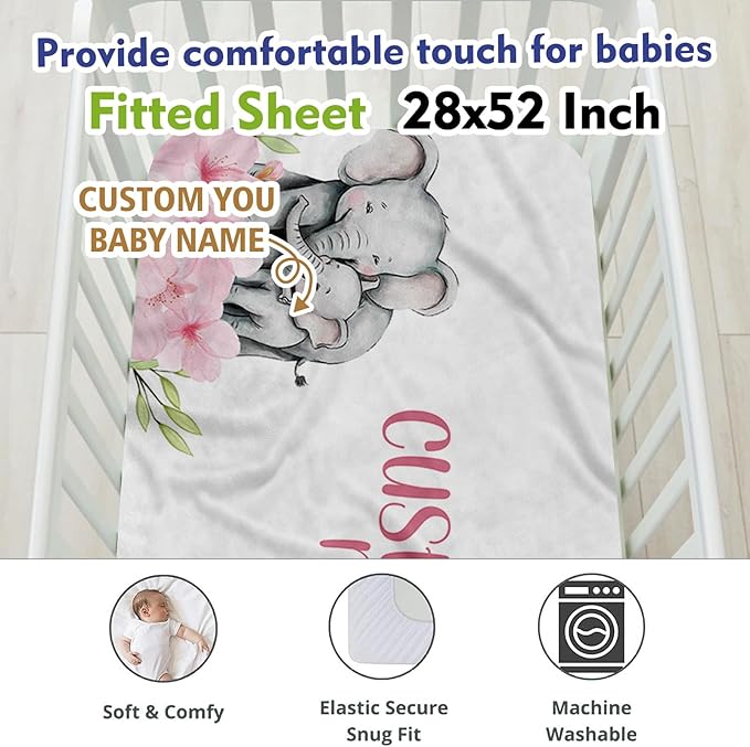 Personalized Crib Bedding Set, Newborns Set with Name, 2 Pcs Animal Theme Baby Crib Set for Girls Boys, Double Layer Blanket and Crib Sheet, Comfort and Soft