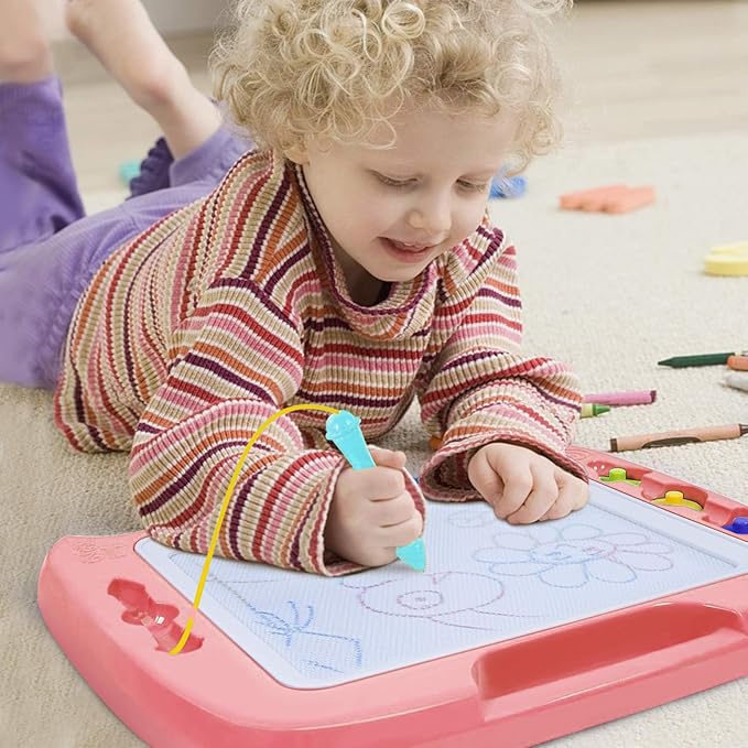 SGILE Large Magnetic Drawing Board for Kids, Toddlers Toys for 1 2 3 4 Year Old, Etch & Sketch Pad with 4 Stamps, Learning and Educational Toys for Boys Girls Gift, 16 ×13 in (42 x 32 CM), Light Pink