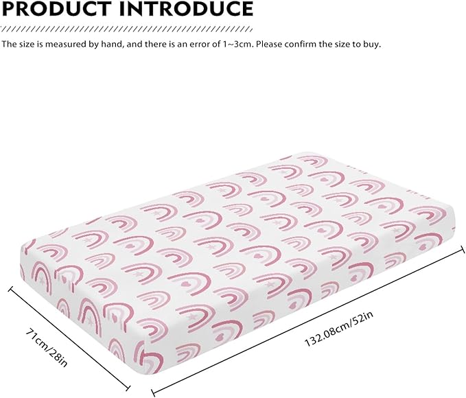 Pink Hand Drawn Boho Rainbow Fitted Crib Sheet Rainbow Baby Crib Sheet Fit Standard Crib and Toddler Mattress,Crib Mattress Sheets for Boys Girls 28"x52"