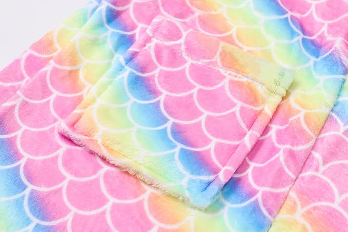 Umeyda Girls Fleece Hooded Robes, Warm Printed Bath Robe for Kids Soft Fuzzy Bathrobe for Gifts