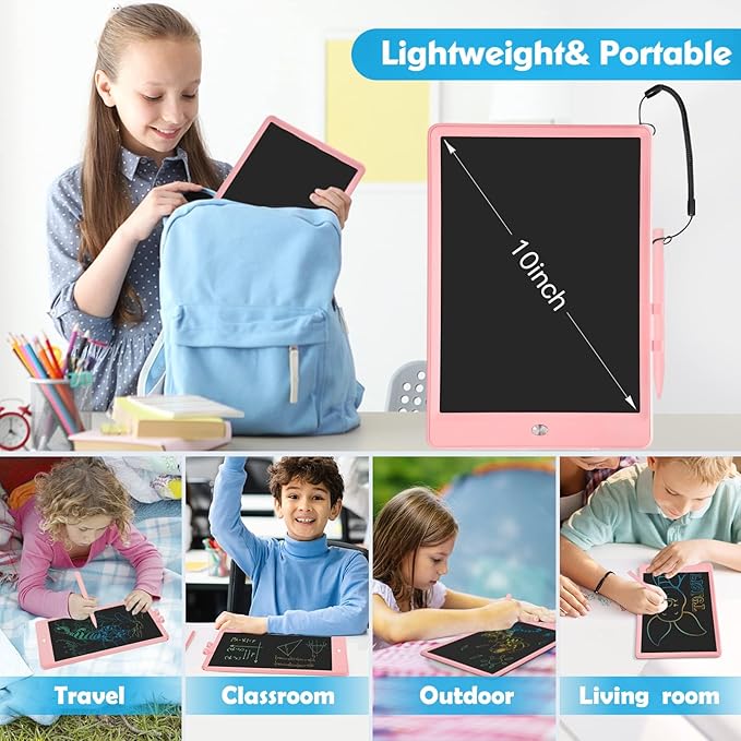 LCD Writing Tablet for Kids 10 Inch Colorful Toddler Doodle Board Drawing Tablet Reusable Electronic Drawing Pads Educational and Learning Toys for 3-8 Years Old Boy and Girls（Blue）
