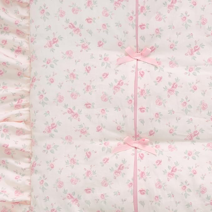 Lambs & Ivy Coquette Floral Pink Bows Aesthetic 3-Piece Baby Crib Bedding Set