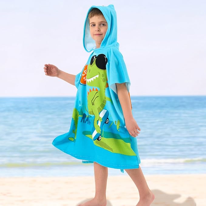 PINNKKU PINNKU Dinosaur Beach Towel with Hood for 2-10 Years, Soft Absorbent Hooded Bath Towels for Boys Girls, Toddler Pool Swim