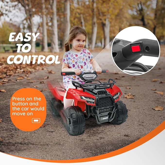 ATV for Kids, 6V Battery Powered Toddler 4 Wheeler w/Music, Light, 1.2mph Max Speed, Kids ATV 4 Wheeler for Toddlers Aged 1.5-3 Years Old, Red