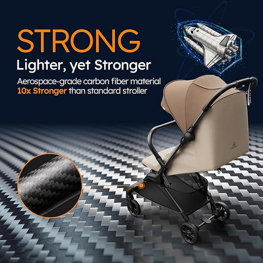 MAMAZING Ultra Air X Travel Stroller - Ultra-Lightweight Under 10 lbs, Carbon Fiber Frame & Airplane Friendly, Lightweight Stroller with Reclining Seat, UPF 50+ Canopy & Travel Bag