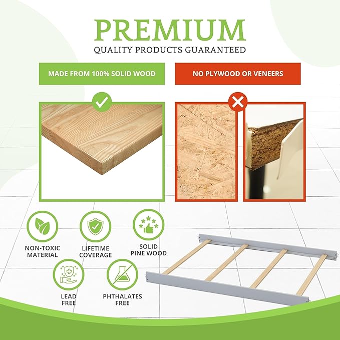Full-Size Conversion Kit Bed Rails for Evolur Cribs - Solid Wood Crib Convertible Kit to Kids Bed - Transitional Style Rails & Easy-to-Install Child Essentials for Safety (Silver Shimmer)