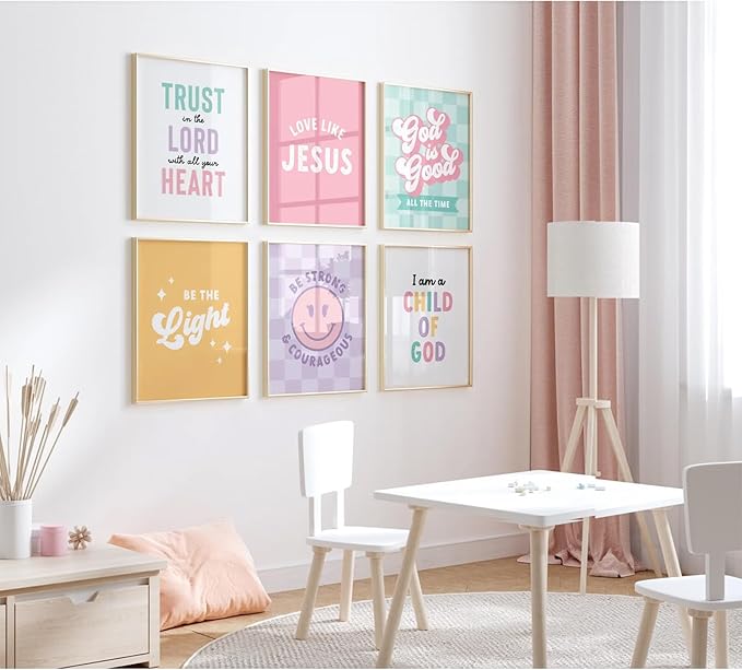 Christian Nursery Wall Art Decor Bible Verses Posters Girl Nursery Canvas Wall Decor kids room Prints Religious Scripture Pictures Modern Christian Artwork for Girls Bedroom 12x16x6 Inch Unframed