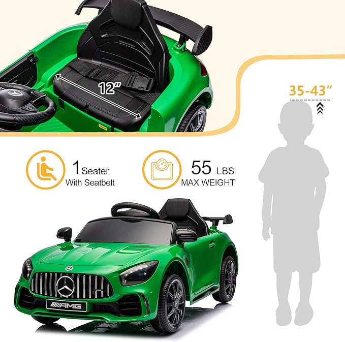 Winado 12V Ride on Car, Licensed Mercedes Benz AMG GTR Battery Powered Electric Vehicle, w/Parent Remote, Wider Seat, LED Lights, Openable Doors, MP3 Player, Smooth Start, 3 Speeds - Green