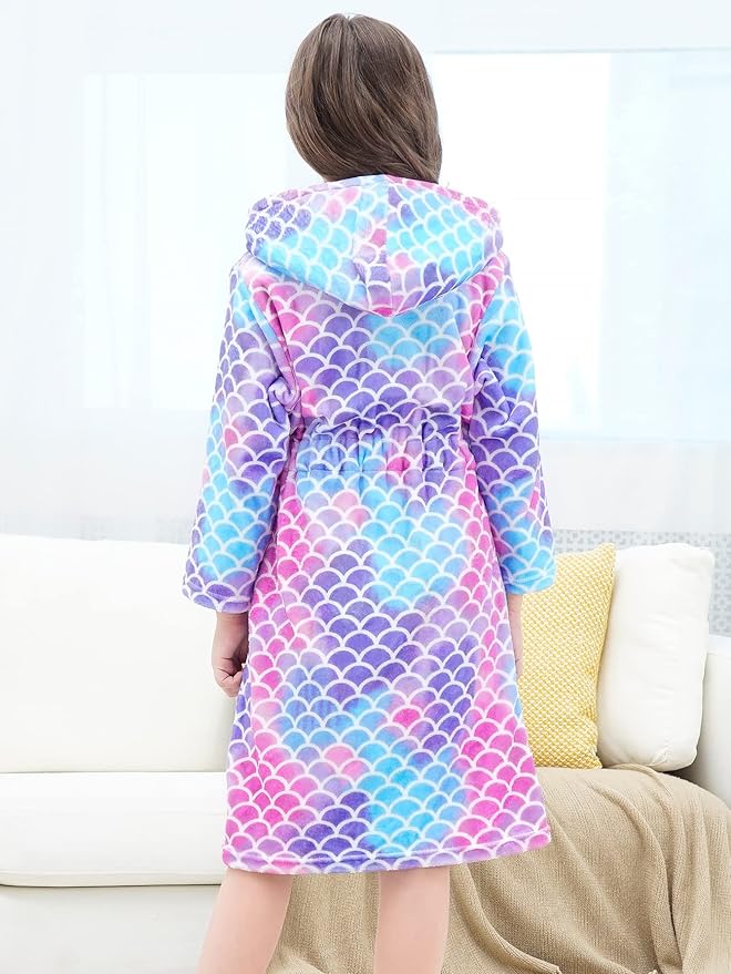 Doctor Unicorn Soft Hooded Rainbow Bathrobe Sleepwear for Girls