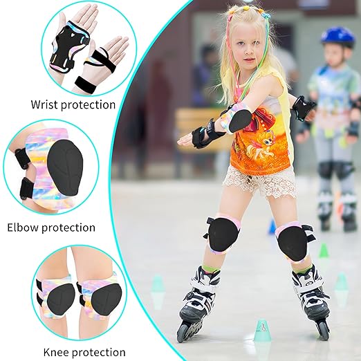 Gradient Color Kids Protective Gear Set Knee Pads for Kid 2-14 Years,W/ Adjustable Strap Kids/Youth Knee Pads Elbow Pads Wrist Guards Set for Inline Roller Skates,Cycling,BMX Bike,Skateboard,Scooter