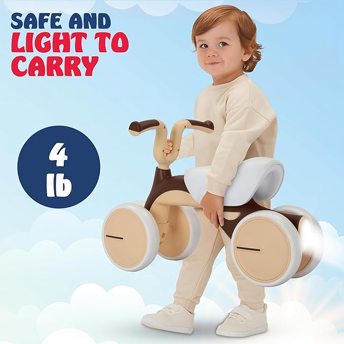 Henry & Colin Baby Balance Bike for Kids - No Pedal 4-Wheel First Bike, Toddler Walker for Boys & Girls, with Stylish Handle, Sturdy & Safe Design for 1-3 Year Olds