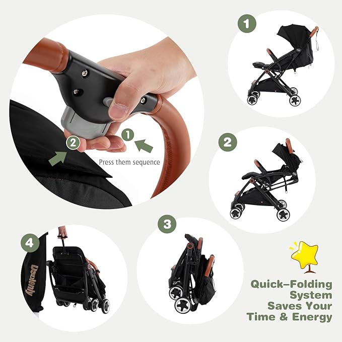 BABY JOY Lightweight Baby Stroller, Compact Toddler Travel Stroller for Airplane, Infant Stroller w/ 5-Point Harness, Adjustable Backrest/Footrest/Canopy, Storage Basket, Easy One-Hand Fold (Black)