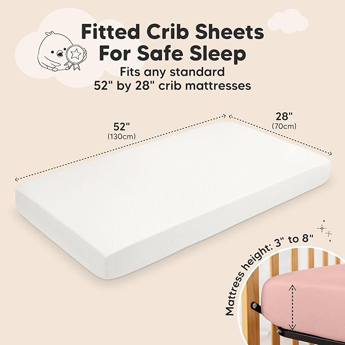 KeaBabies 2-Pack Fitted Crib Sheets for Boys, Girls, Baby - Soft Bamboo Viscose Cotton, 52x28 Standard Crib Mattress Sheets, Toddler Bed Mattress Cover, Gender Neutral, Breathable, Durable (Rose)